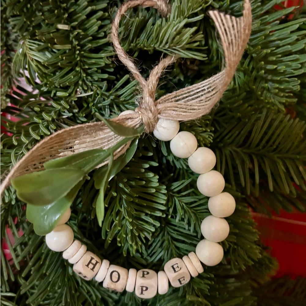 Handcrafted wooden Beaded Hope Ornament